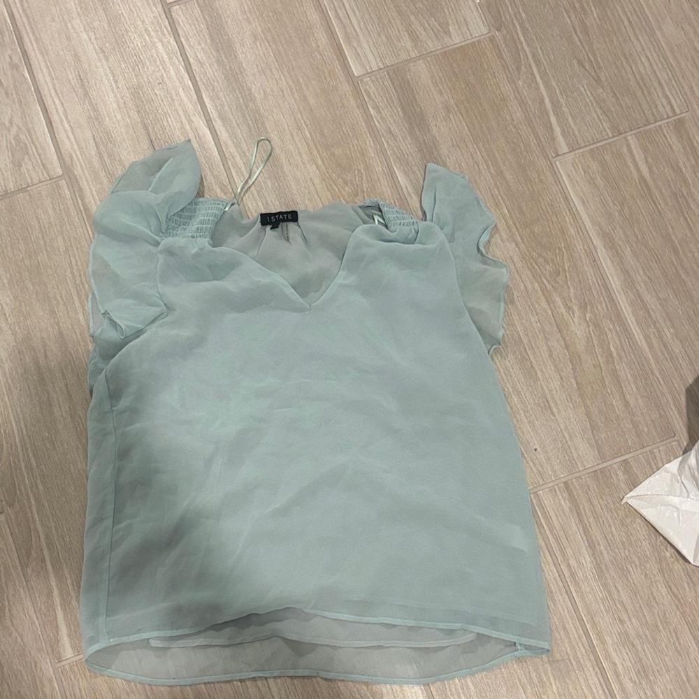 1. State Light Blue Sheer Blouse